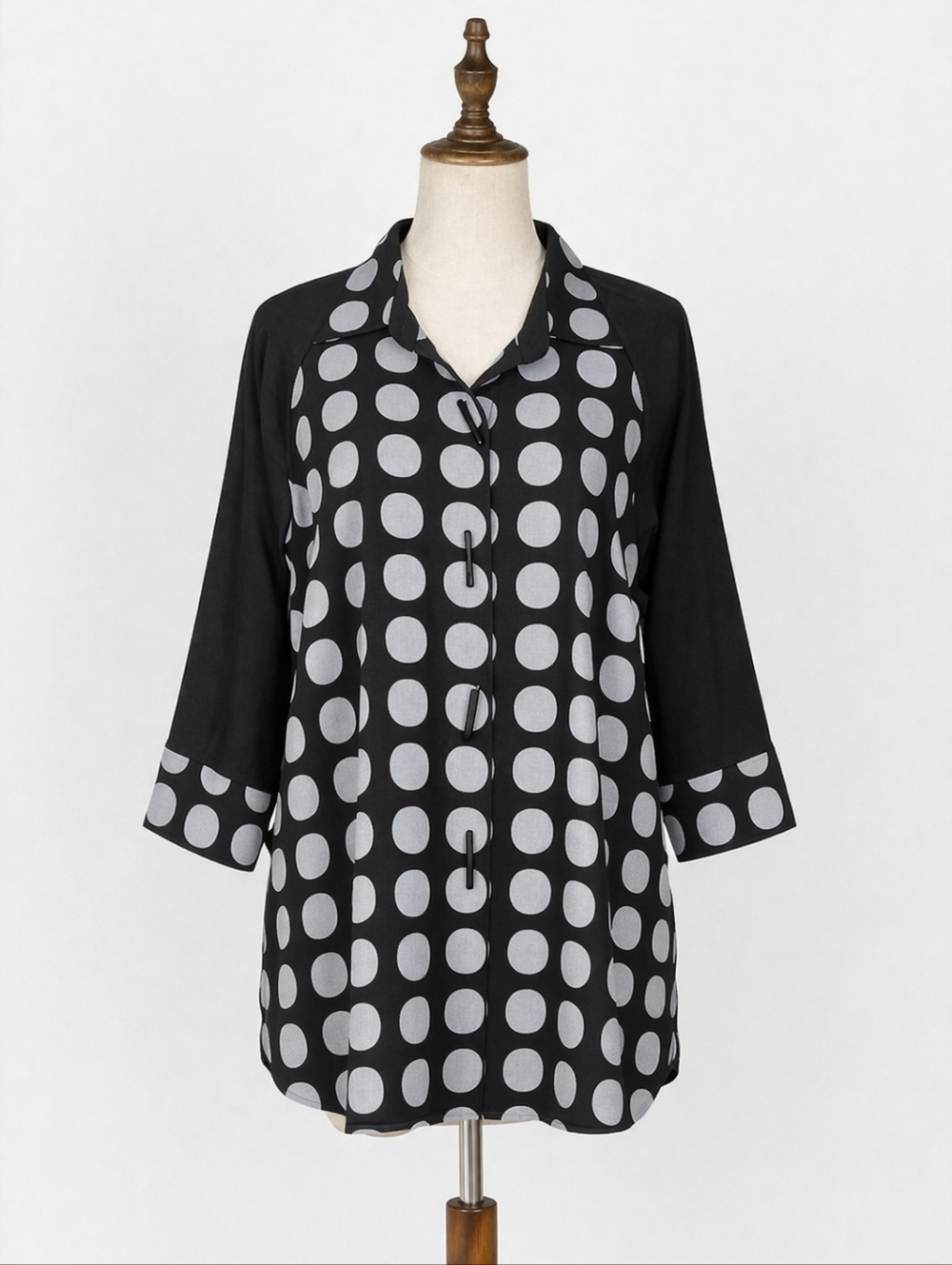 Ali Miles Tunic Top Size Medium Black Grey Circle Print